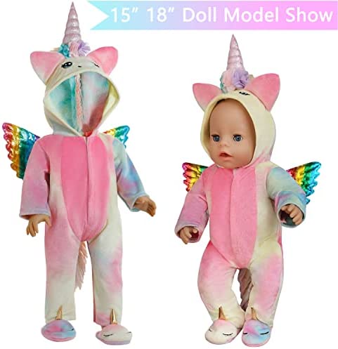 Windolls Girl 18 Inch Doll Sleeping Bag & Clothes Accessories Set - Unicorn Doll Costume with Unicorn Style Sleeping Bag, Eye Masks, Pillow, Slippers - Fits My Life, Generation, Journey Dolls