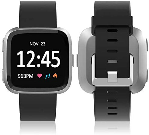 Sport Bands Compatible with Fitbit Versa 2 Band/Fitbit Versa/Versa Lite, Classic Soft Silicone Replacement Wristbands for Versa 2 Smart Watch Women Men Black Large
