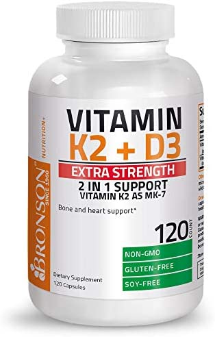 Bronson Vitamin K2 (MK7) with D3 Extra Strength Supplement Bone and Heart Health Non-GMO Formula 10,000 IU Vitamin D3 & 120 mcg Vitamin K2 MK-7 Easy to Swallow Vitamin D & K, 120 Capsules