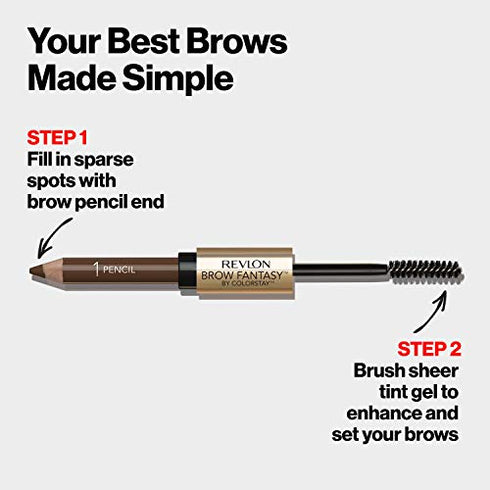 Eyebrow Gel & Pencil by Revlon, ColorStay Brow Fantasy 2-in-1 Eye Makeup, Longwearing with Precision Tip, 105 Brunette, 0.04 Oz