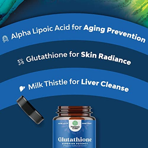 Pure Glutathione Supplement with Glutamic Acid - L Glutathione Pills with Silymarin Milk Thistle Extract ALA and Amino Acid Complex for Liver Support Anti Aging Skin Care Immunity and Brain Health