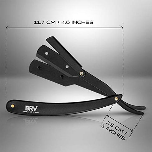 BRV MEN Professional GERMAN Steel Straight Edge Barber Razor - 100 Lord Platinum Single Edge Razor Blades - 100% German Stainless Steel Shavette - Shaving Knife For Men and Women - Black