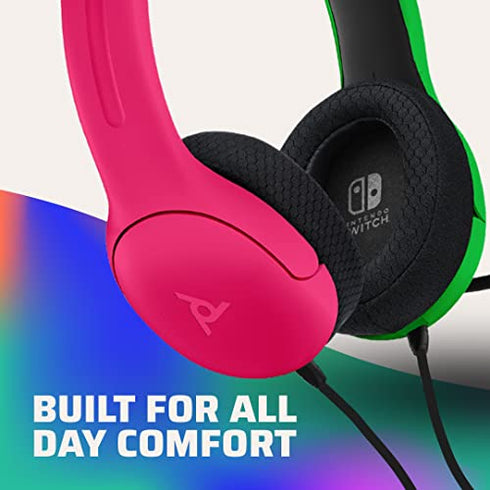 PDP Gaming LVL40 Stereo Headset with Mic for Nintendo Switch - PC, iPad, Mac, Laptop Compatible - Noise Cancelling Microphone, Lightweight, Soft Comfort On Ear Headphones - Splatoon 2 Pink & Green