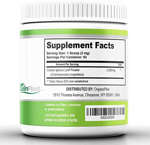 ORGANOPLEX - Insulin Plant Powder (Costus Igneus), 100% Natural Supplement, 2 Month Supply - Insulin Plant
