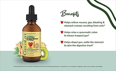 ChildLife Essentials Organic Gripe Water - Soothes Occasional Stomach Discomfort Associated with Colic, Teething, & Hiccups in Infants & Children, Gluten-Free, Allergen Free, Non-GMO - 2 Fl Oz Bottle