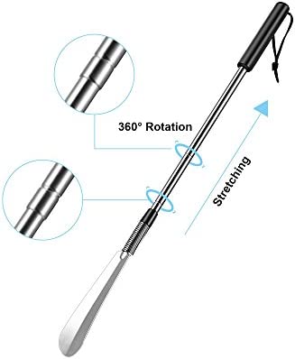 Blulu 2 Pack Stainless Steel Shoe Horns Long Handle Shoe Horn with Comfort Grip for Various Boots and Shoes Designed for Pregnant Women (Silver)