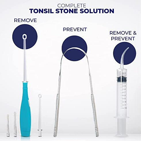 ORAVIX Tonsil Stone Remover | Tonsil Stone Removal Kit | Tonsil Stone Treatment | Tonsil Stone Removal | Tonsil Cleaner | Three Tonsil Stone Removal Tools | Lighted Pick, Irrigator & Tongue Scraper