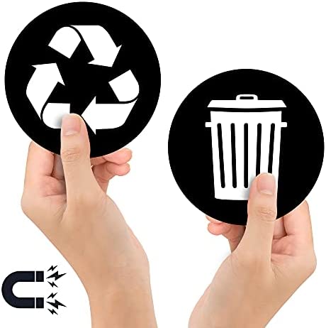 Recycle and Trash Logo Magnetic Sticker 4in x 4in - Organize Trash - for Metal cans, containers and Bins - Home or Office - Premium Magnet (Small, Black - Magnetic)