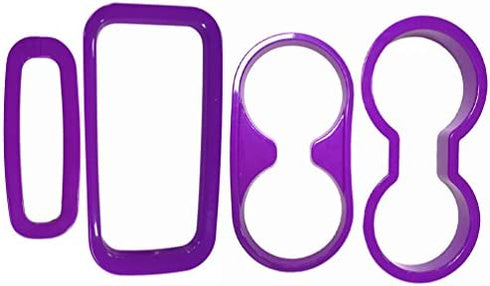 E-cowlboy 4PCS Interior Accessories Decoration Cover Trim Kit Front+Rear Water Cup Holder Trim Gear Shift Box Trim Transfer Case Trim for Jeep Wrangler JK JKU 2011-2018 4-Door (Purple)