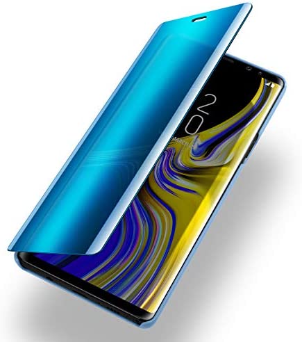 AICase Galaxy Note 9 Case, Luxury Translucent View Window Front Cover Mirror Screen Flip Smart Electroplate Plating Stand 360 Full Body Protective Case for Samsung Galaxy Note 9 (Ocean Blue)