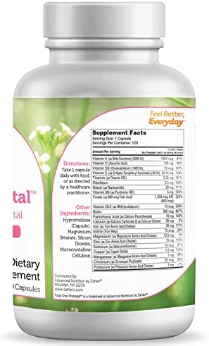 Zahler Total One Prenatal, Once Daily Prenatal Vitamins, Certified Kosher, 120 Capsules