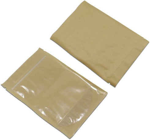 50 Pcs Clear Fornt Brown Kraft Paper for Zip Plastic Package Lock Bag Doypack Stand Up Pouch Zipper Lock Reclosable Pouch Nuts Coffee Food Storage Packaging Pack (4.7x7.9 inch)