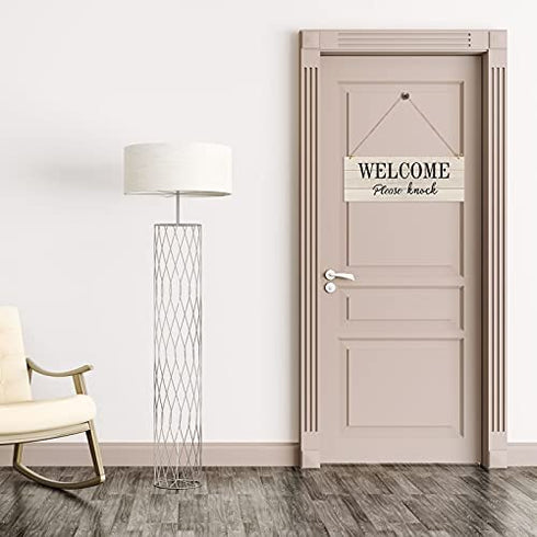 1 Piece Double-side Meeting In Progress Please Do Not Disturb, Welcome Please Knock Hanging Wooden Sign Plaque, In a Meeting Sign for Office Door Meeting Room Home Study, 16 x 6 Inch (Brown and White)