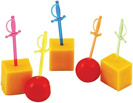 True Spear Appetizer Picks, Mini Sword Toothpicks, Party Supplies, Multicolor, Food-Safe Plastic, Set of 50