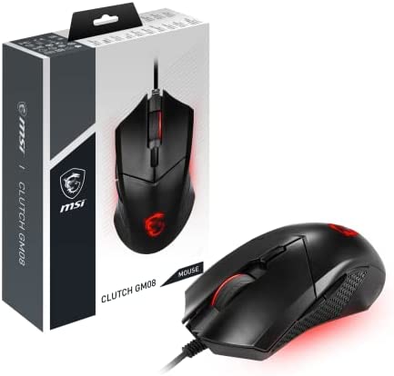 MSI Clutch GM08 Gaming Mouse, 4200 DPI, Optical Sensor, 3 Adjustable Weights, Red LED Lighting, Symmetrical Design