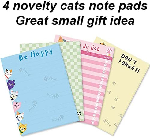 Cats Memo Pads 4 Pack Cute Animal Notepads for Office Home Gifts School Supply to Do List