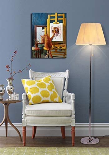 Canvas Wall Art - Funny Cat Paint Tiger Painting Print-12" x 16" Modern Animal Canvas Print Artwork Stretched and Framed for Home Office Decor