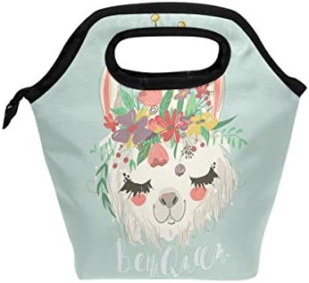 Lunch Bag Cute Llama Flower Printed Neoprene Tote Reusable Insulated Waterproof School Picnic Carrying Gourmet Lunchbox Container Organizer For Men, Women, Adults, Kids, Girls, Boys
