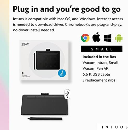 Wacom Intuos Small Graphics Drawing Tablet, includes Training & Software; 4 Customizable ExpressKeys Compatible With Chromebook Mac Android & Windows, drawing, photo/video editing, design & education
