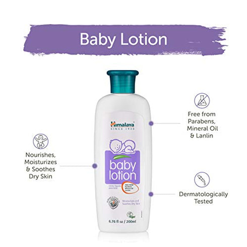 Himalaya Baby Lotion with Olive Oil and Almond Oil, Free from Parabens, Mineral Oil & Lanolin, Dermatologist Tested, 6.76 oz (200 ml)