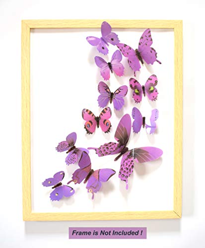 48pcs Purple Butterflies Wall Decoration, 3D Butterflies Wall Stickers for Girl Bedroom, Removable Butterflies Decor