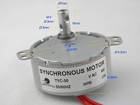 CHANCS TYC-50 Synchronous Motor Cup Turners for Tumblers 110V AC 15-18RPM CW/CCW 4W for Electric Fireplace
