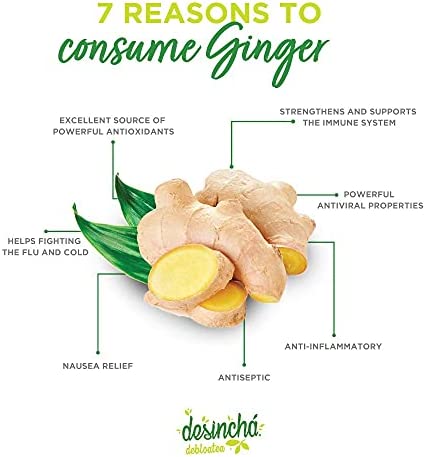 Desincha Tea - Debloatea Detox Tea I Teatox Ginger & Peppermint I Colon Cleanse, Increase Energy, Mental Focus I Helps Improve Digestion & May Reduce Bloating I 8 Natural Ingredients I 60 Day Supply