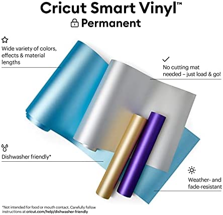 Cricut Smart Permanent Vinyl Shimmer (13in x 3ft, Light Blue) for Outdoor Crafts, For Cricut Explore 3 & Maker 3, Create DIY Projects, Decals, Stickers & More, All-Weather & Fade-Proof