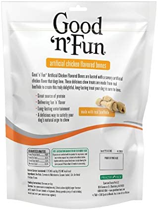 Good'n'Fun Chicken Flavor Rawhide Bones for Dogs, Dog Chew, 7 Inch, 2 Ct