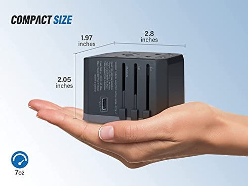 EPICKA Universal Travel Adapter One International Wall Charger AC Plug Adaptor with 5.6A Smart Power and 3.0A USB Type-C for USA EU UK AUS (Grey)