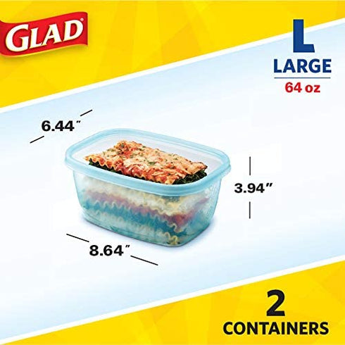 Gladware Freezerware Food Storage Containers, Large | Rectangle Food Storage Containers for Everyday Use | Food Containers Safe for Freezer, Hold up to 64 Ounces of Food, 2 Count Set