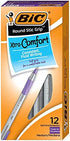 BIC Round Stic Grip Xtra Comfort Ballpoint Pen, Medium Point (1.2mm), Purple, 12-Count Pack (GSMG11-PPL)