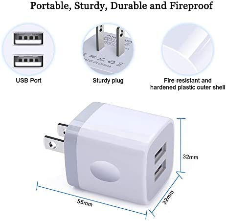 USB Wall Charger, FiveBox 2Pack Dual Port 2.1Amp Fast Wall Charger Brick Base Adapter Charging Block Charger Cube Plug Charger Box for iPhone 14 13 12 11 Pro X 6 6S 7 8 Plus, iPad, Samsung, Android