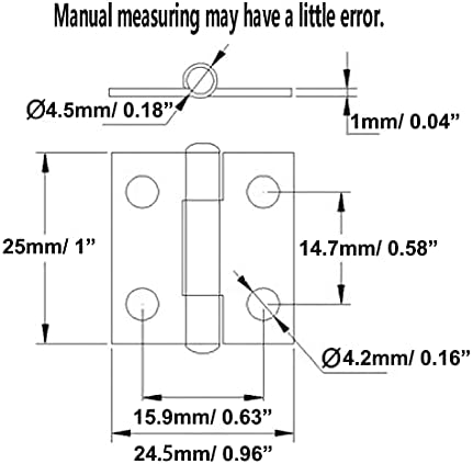 Adiyer 10pcs 304 Stainless Steel 1-inch Folding Butt Hinges Small Hinges Mini Door Hinges for Case Wooden Jewelry Box Lid Crafts (25mm x 24.5mm x 1mm)