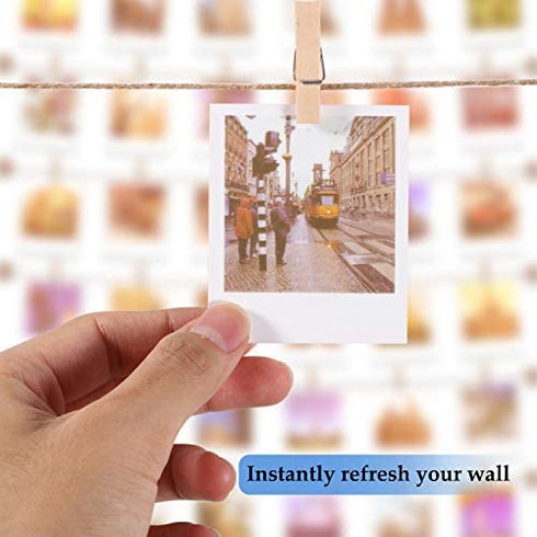 Hanging Instant Photo Display Decorative Wall Hanging String with Clips, Stick and Hang Photo Wall Decor, Wall Hanging Pictures Display for Home, Dormitory and Cafe Decoration (Available to 8 Rows)