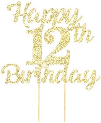 LVEUD 12th Birthday Cake Topper for Happy Birthday, 12 Golden Flash 12th Cake Topper?Happy Birthday Cake Topper Cake Ornament (12th)