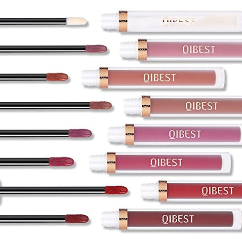 QiBest 7Pcs Matte Liquid Lipstick + 1Pcs Lip Plumper Makeup Set Kit, Long Lasting Waterproof Lip Gloss Set Pigmented Velvet Lip Makeup Gift Sets for Girls and Women(Passion Red)