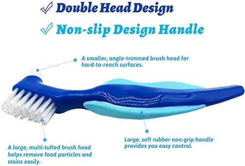 Premium Hard Denture Brush Toothbrush, Cleaning Brush, Multi-Layered Bristles & Portable Denture Double Sided Brush, Denture Care(Pack of 3)