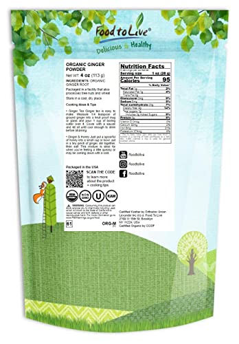 Organic Ginger Root Powder, 4 Ounces - Non-GMO, Kosher, Bulk, Raw Ground Ginger Root, Flour, Sirtfood