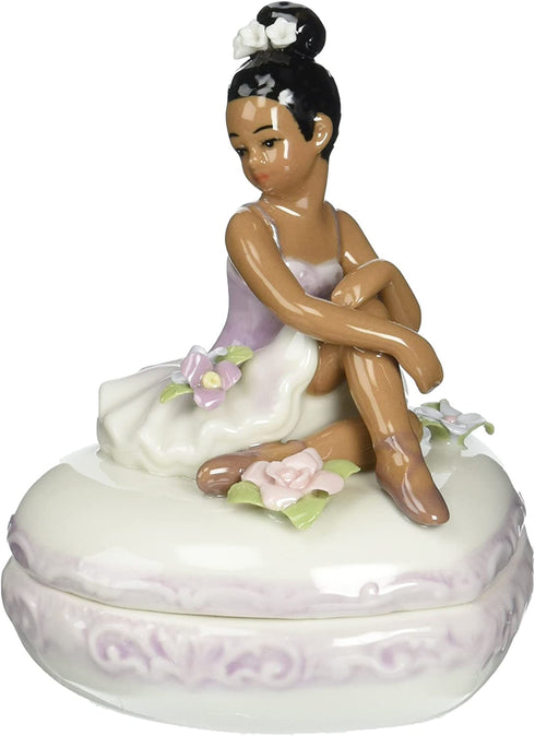 Cosmos 10599 Fine Porcelain African American Ballerina on Purple Box, 3-5/8-Inch