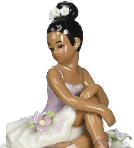Cosmos 10599 Fine Porcelain African American Ballerina on Purple Box, 3-5/8-Inch