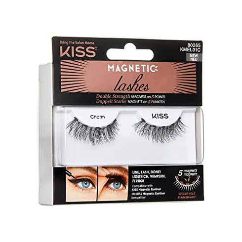 KISS Magnetic Lashes, Charm, 1 Pair of Synthetic False Eyelashes With 5 Double Strength Magnets, Wind Resistant, Dermatologist Tested Fake Lashes Last Up To 16 Hours, Reusable Up To 15 Times