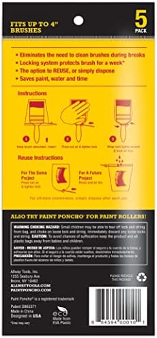 ALLWAY PON-BR Paint Poncho Reusable Wet Paint Brush Protectors, 5 Pack