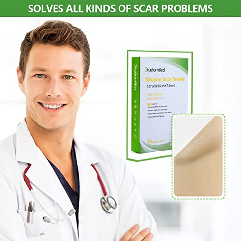 Silicone Scar Sheets, Professional Removal Sheets for Keloid Bump Scars, Surgical Scar, Burn Scars, Acne Scars, Tummy Tuck Post Surgery Supplies, Soft Long Strips 1.6"¡Á3", 10 Sheets