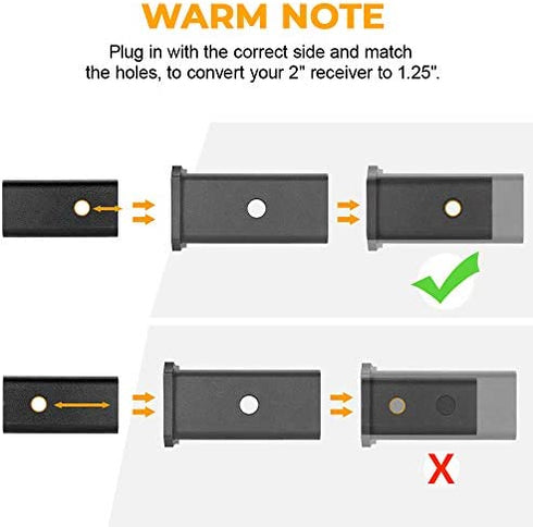 BougeRV 2 inches to 1-1/4 inches Trailer Hitch Adapter 2 inches to 1.25 inches Hitch Adapter Insert Sleeve Receiver Converter for Bike Rack and Cargo Carriers