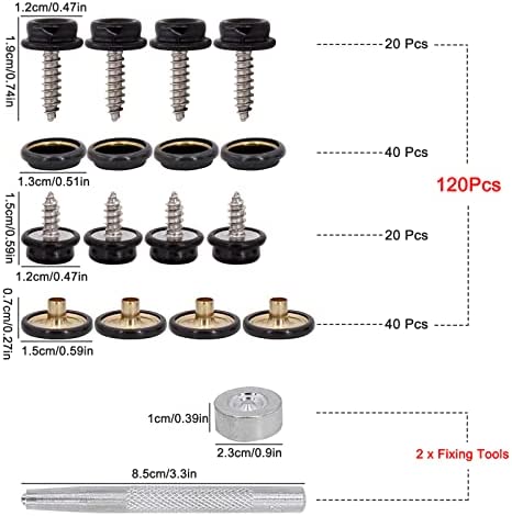 Snap Fasteners Kit, 120 Pcs Stainless Steel Marine Screws Snaps Button Setting Machine, Heavy Duty Replacement Snap Buttons, Snap Fastener Setter Tool Repair Kit for Leather, Boat Canvas Cover, Cloth