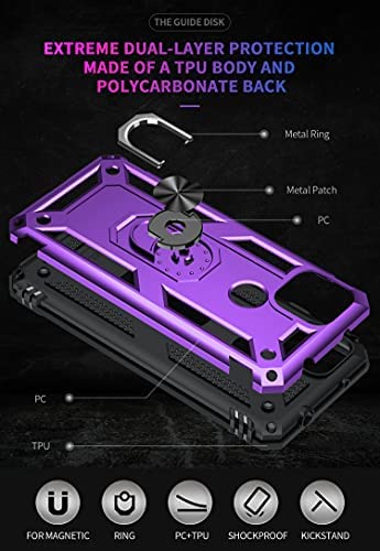 Androgate Designed for Google Pixel 5A Case with HD Screen Protectors, Military-Grade Metal Ring Holder Kickstand 15ft Drop Tested Shockproof Cover Case for Pixel 5A 5G Purple