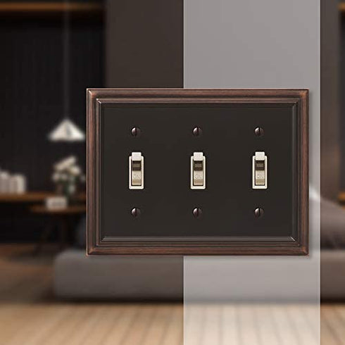 AMERELLE 94TTTVB Continental Triple Toggle Cast Metal Wallplate in Aged Bronze