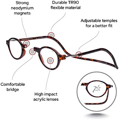 Clic Magnetic Reading Glasses, Computer Readers, Replaceable Lens, Adjustable Temples, Classic