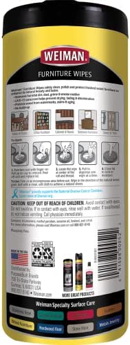 Weiman Wood Cleaner and Polish Wipes - Clean, Polish & Protect Wood Furniture, 30 Count